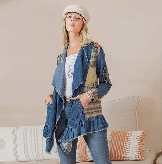 Western Boho Chic: Patched Denim Shrug