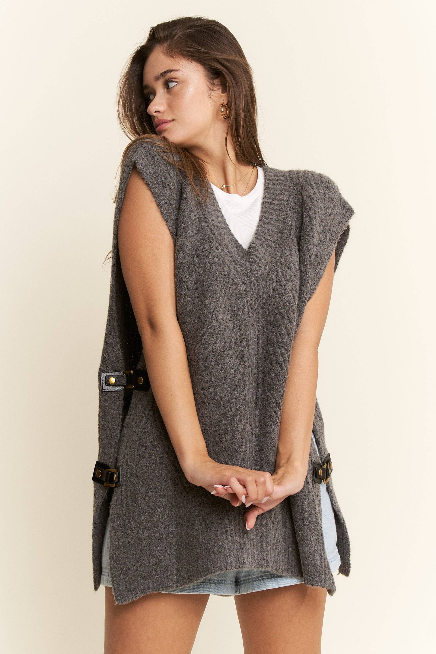 Buckle Up, Buttercup Oversized Sweater Vest
