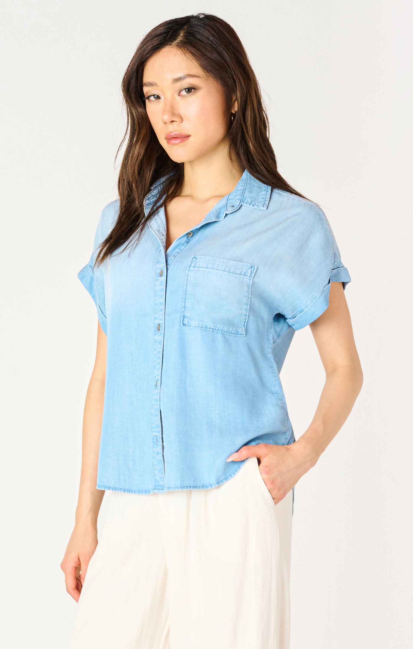 Blue Wash Button Up Top