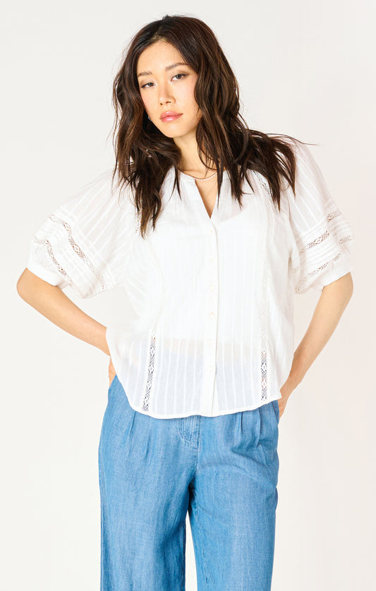 Elbow Sleeve Lace Inset Top