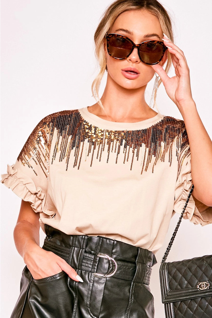Whimsical Ombre Sequin & Rhinestone Knit Top