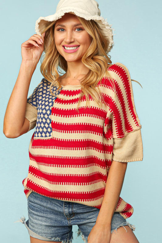 American Flag Jacquard Knit Top