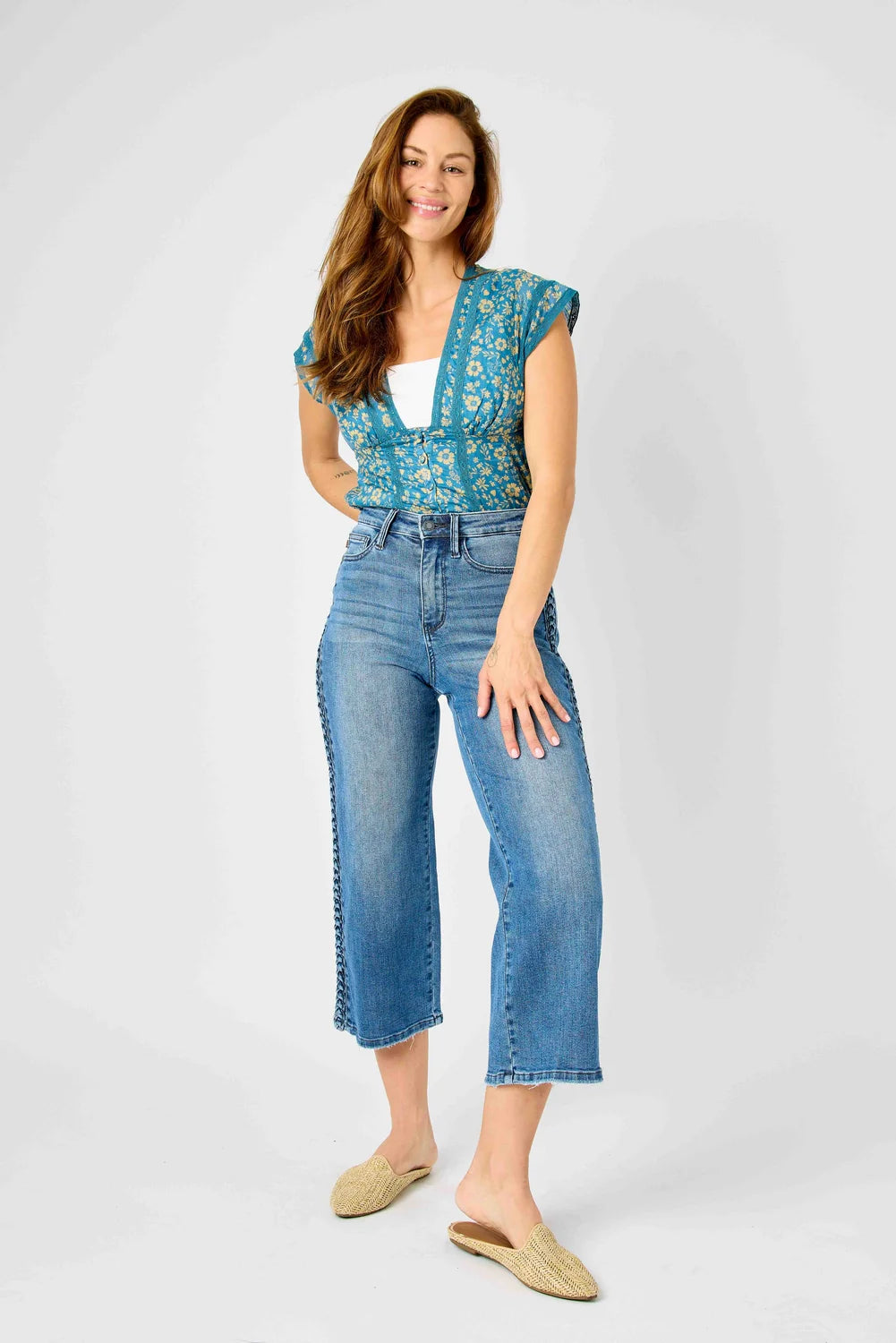 Judy Blue Laura High Rise Braid SS Detail Crop Wide