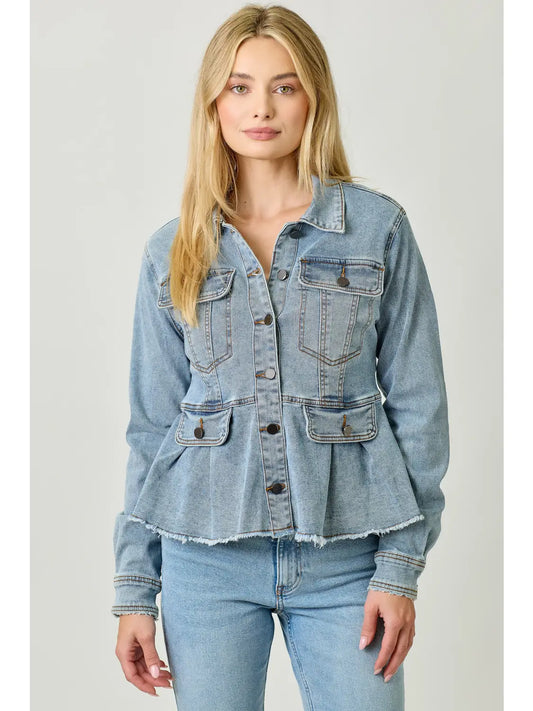 Washed Denim Peplum Jacket