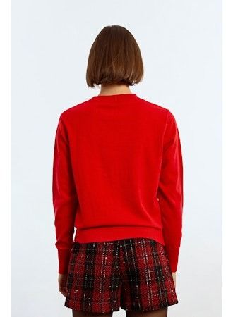 Red Ruched Crewneck Sweater Pizzazz Beloit