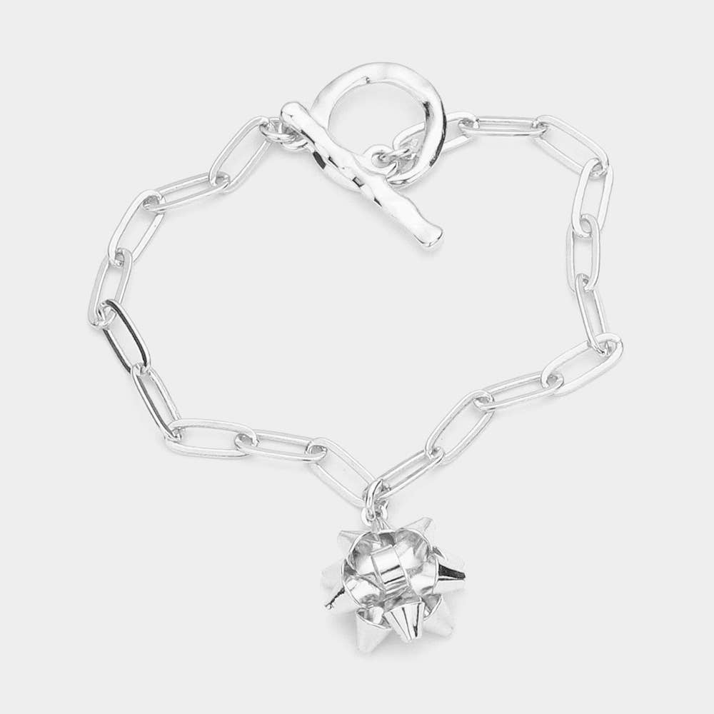 Metal Christmas Bow Charm Toggle Bracelet