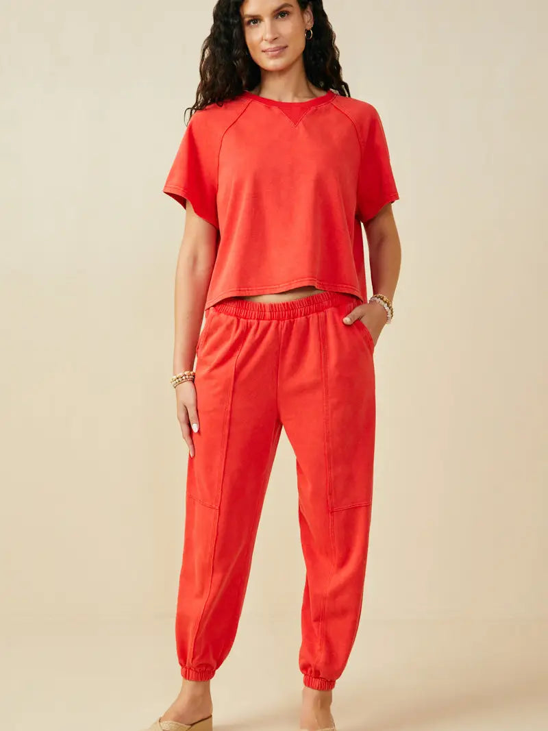 Washed Red Easygoing Knit Sweatshirt