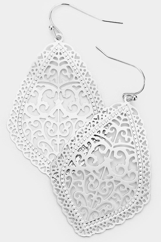 Moroccan Shaped Brass Metal Filigree Earrings