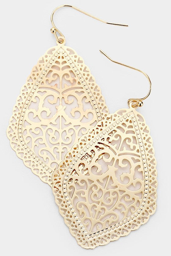 Moroccan Shaped Brass Metal Filigree Earrings