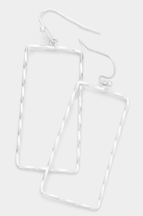 Brass Metal Open Rectangle Dangle Earrings