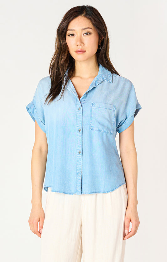 Blue Wash Button Up Top