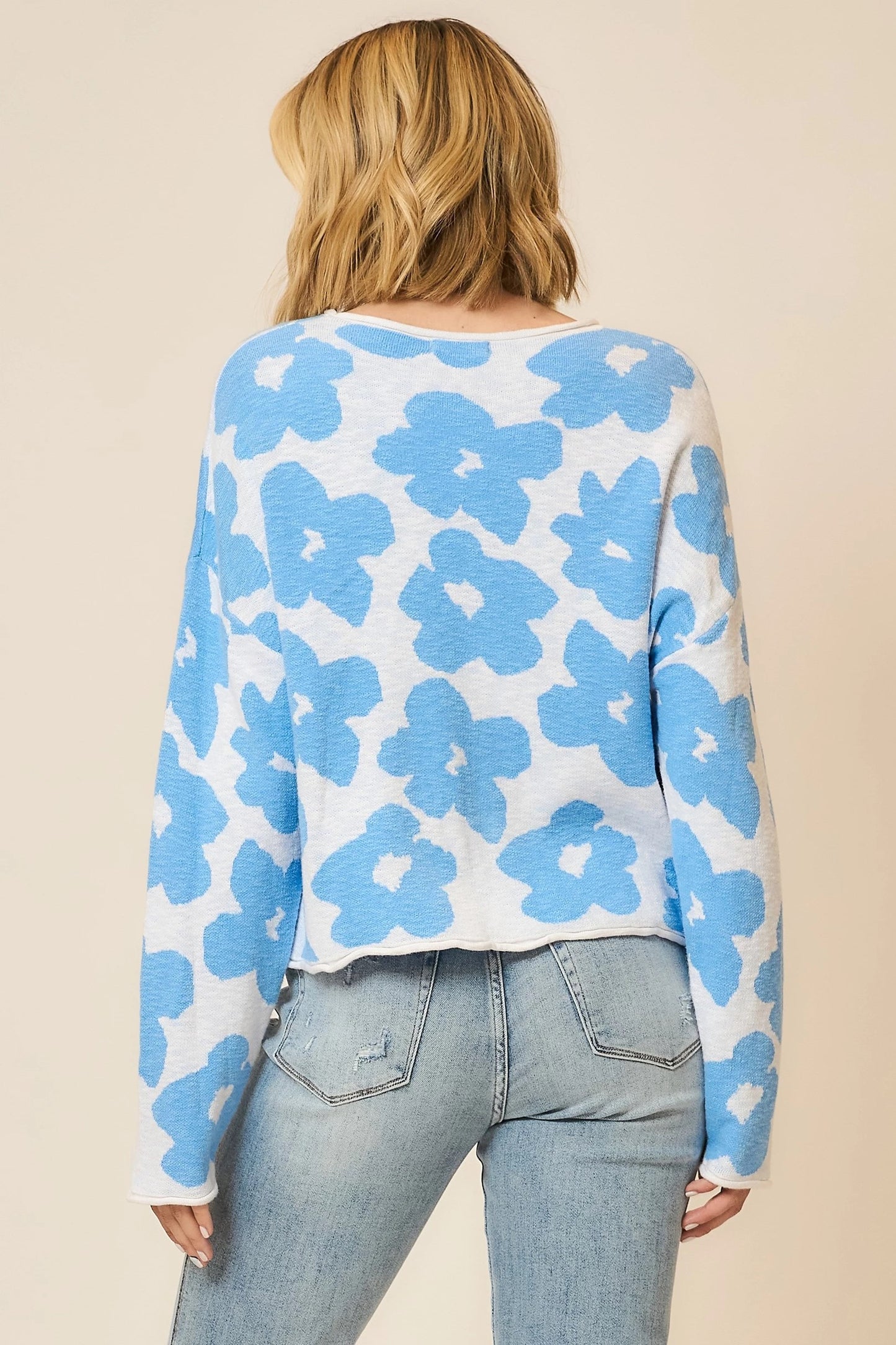 Blue Skies & Blooms Boat Neck Sweater