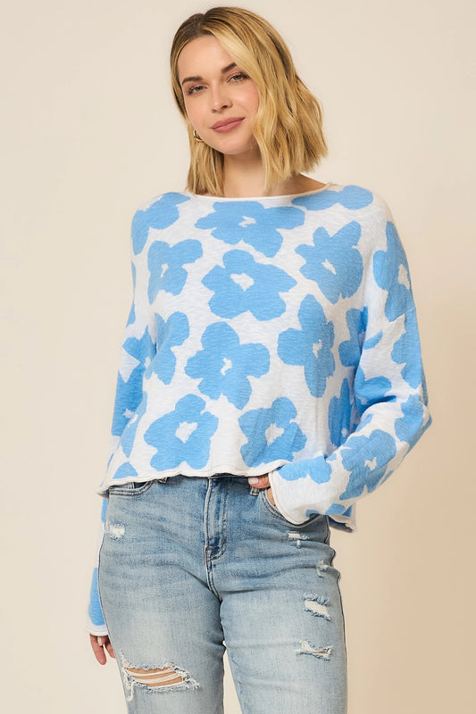 Blue Skies & Blooms Boat Neck Sweater