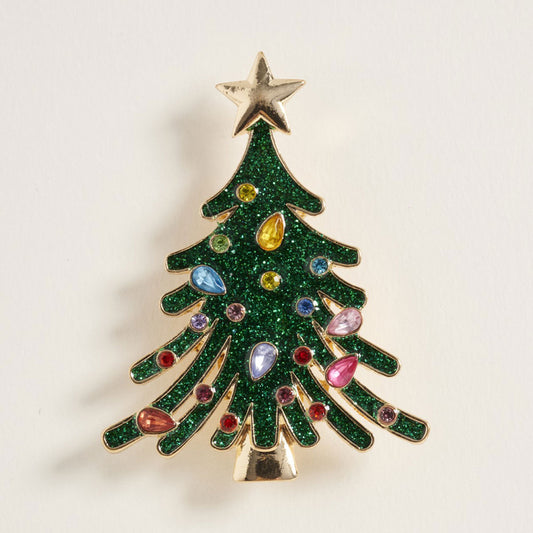 Star Top Glittered Christmas Tree Pin Brooch