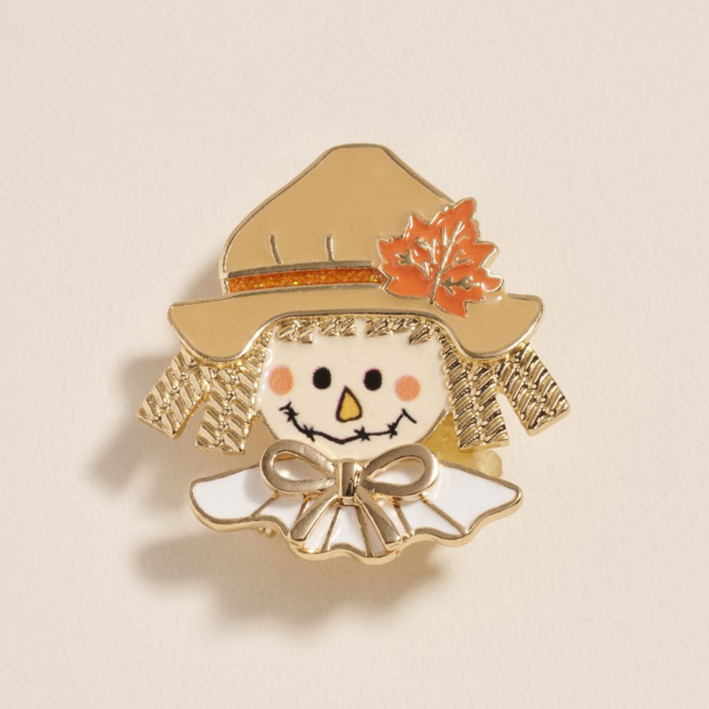 Autumn Smiling Scarecrow Face Pin Brooch