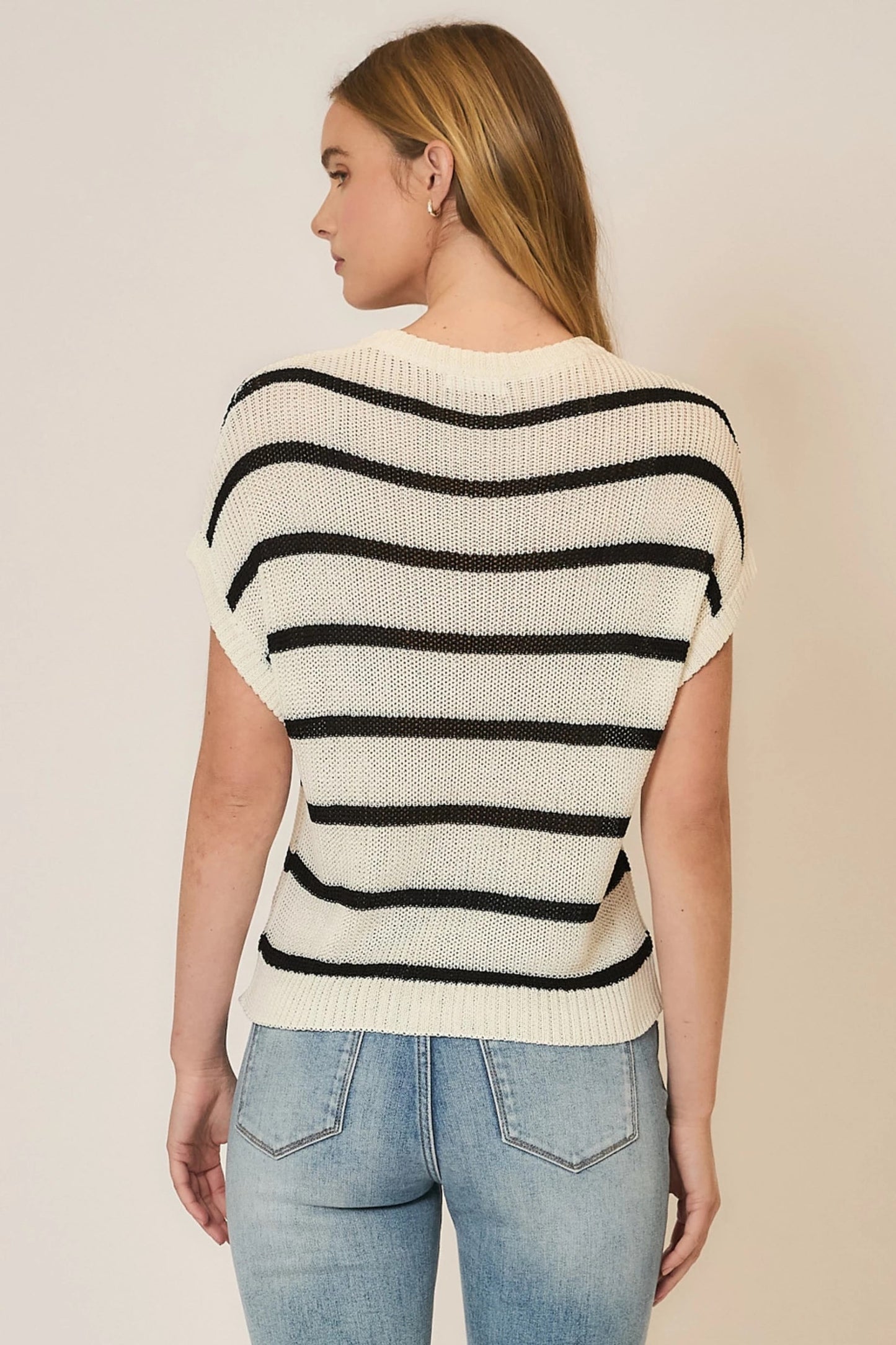Cap Sleeve Striped Knit Top