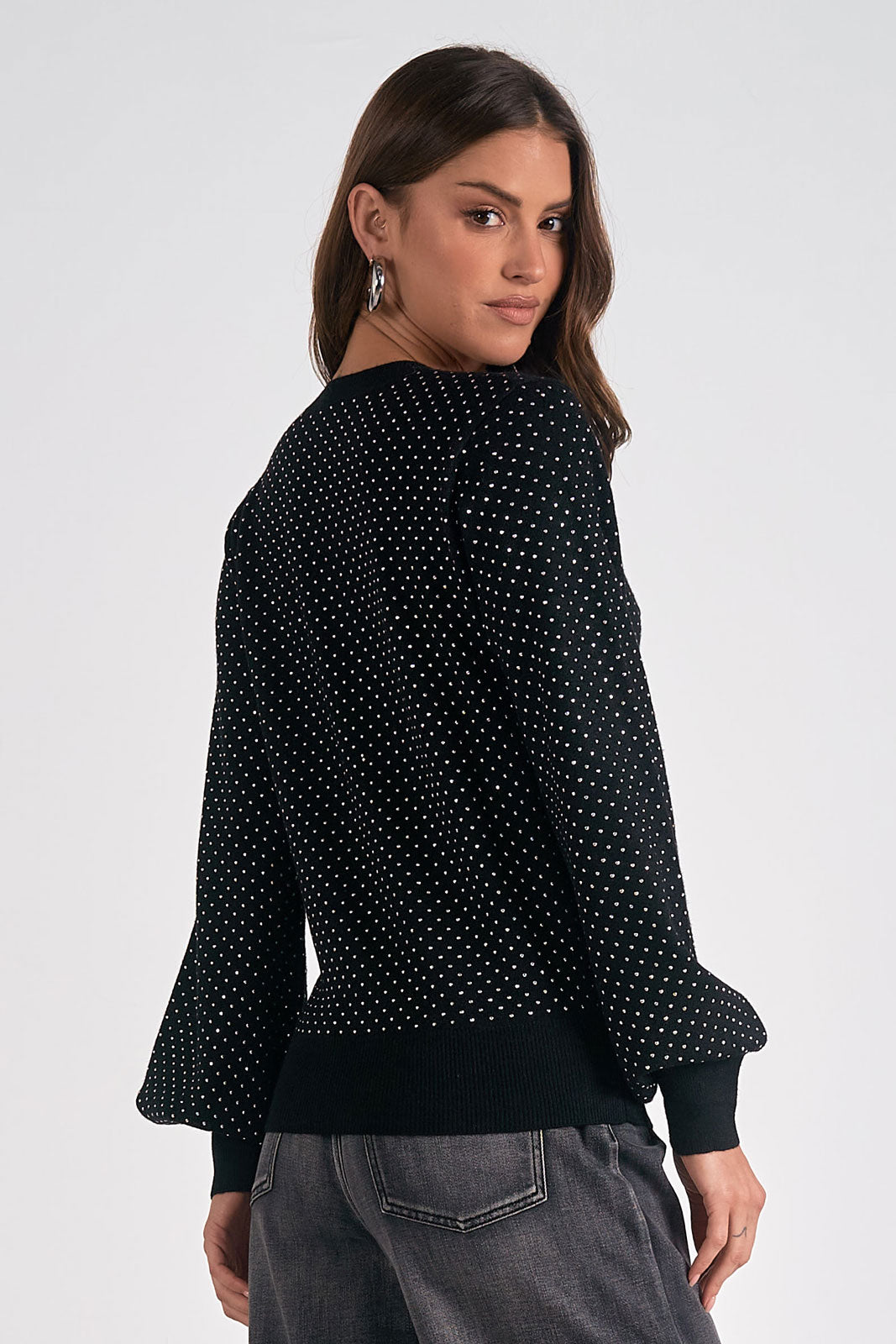 Bishop Sleeve V-Neck Dot Sweater Pizzazz Beloit