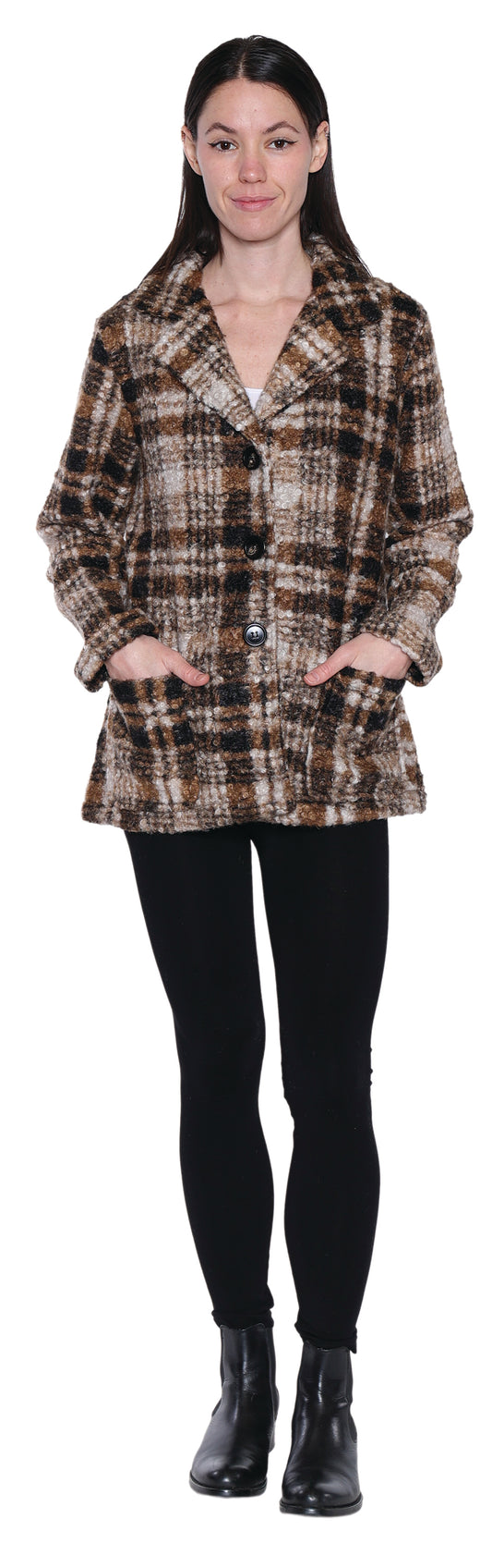 Brown Plaid Pea Coat Pizzazz Beloit