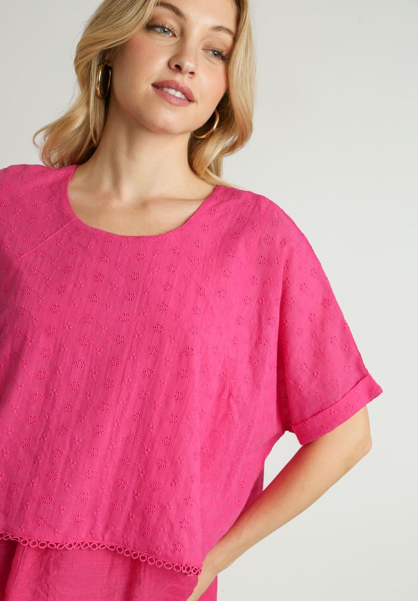 Eyelet Trim Detail Layered Top