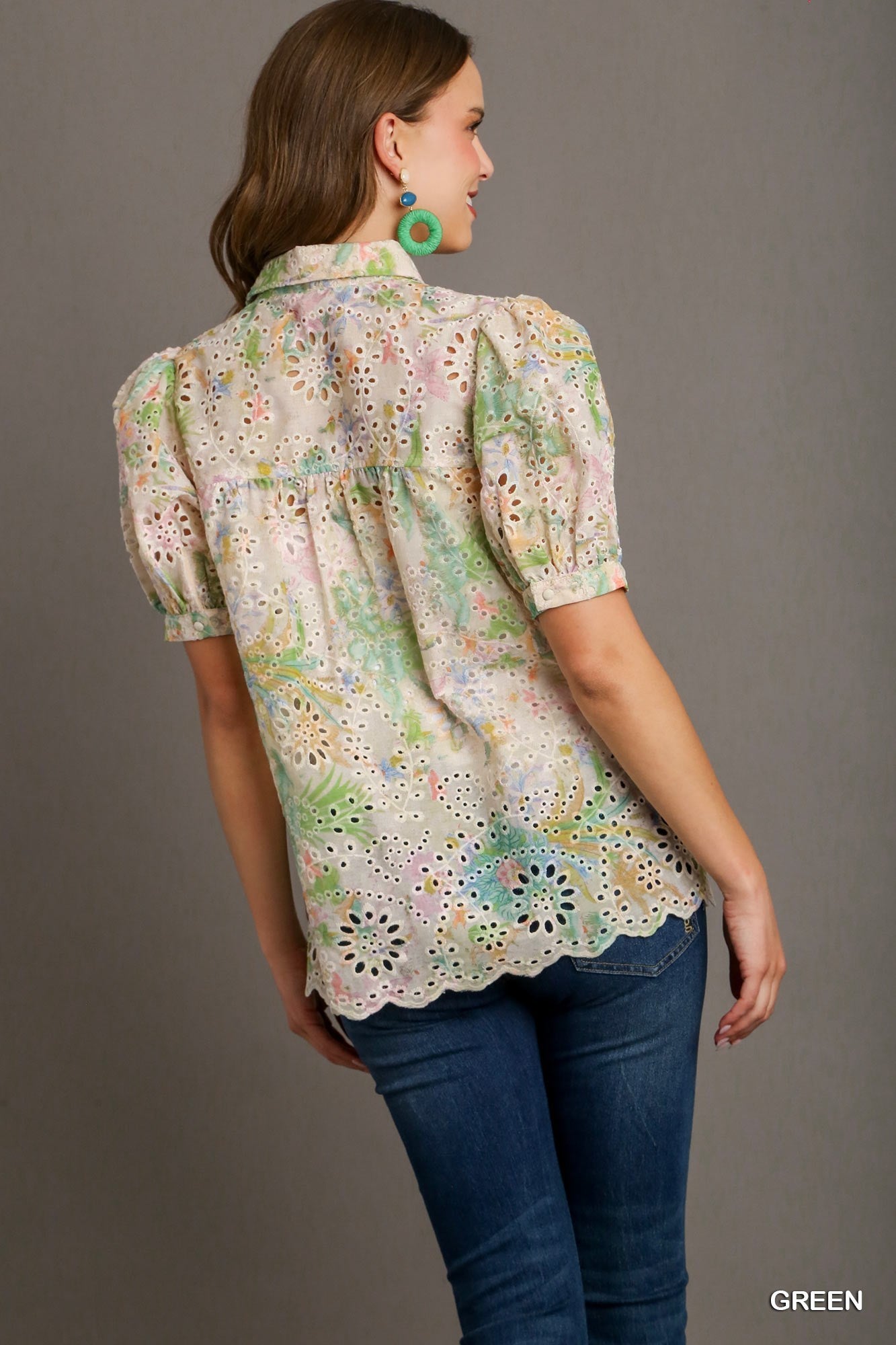 Scalloped Edge Watercolor Floral Top