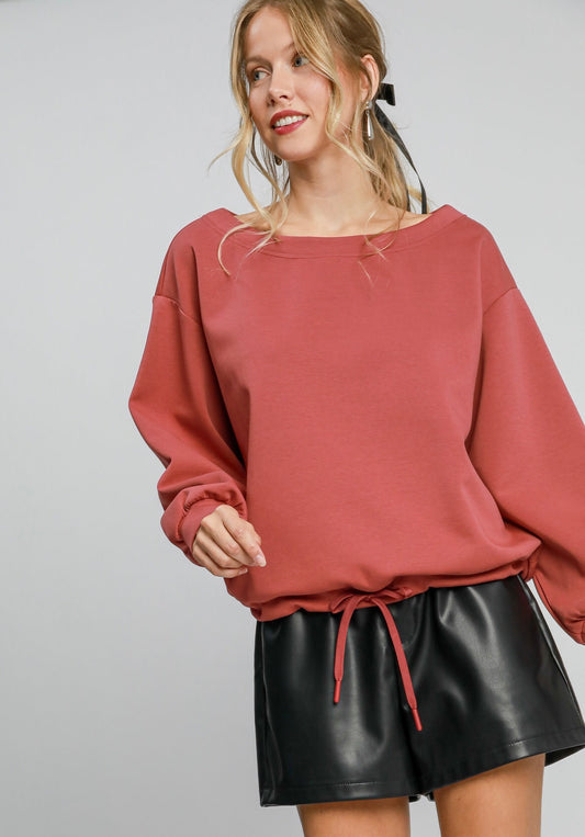 Off The Shoulder Luxeknit Drawstring Top