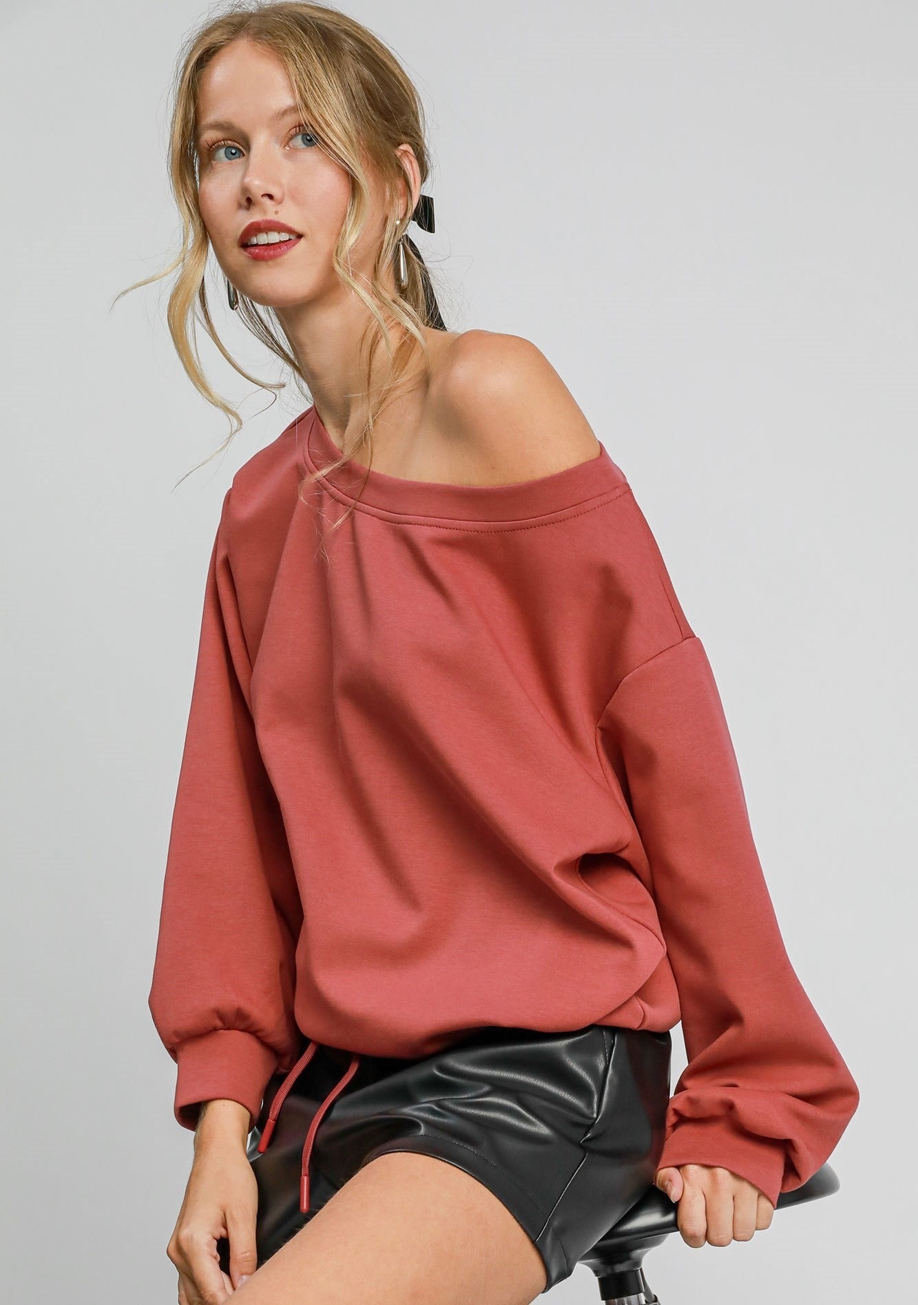 Off The Shoulder Luxeknit Drawstring Top