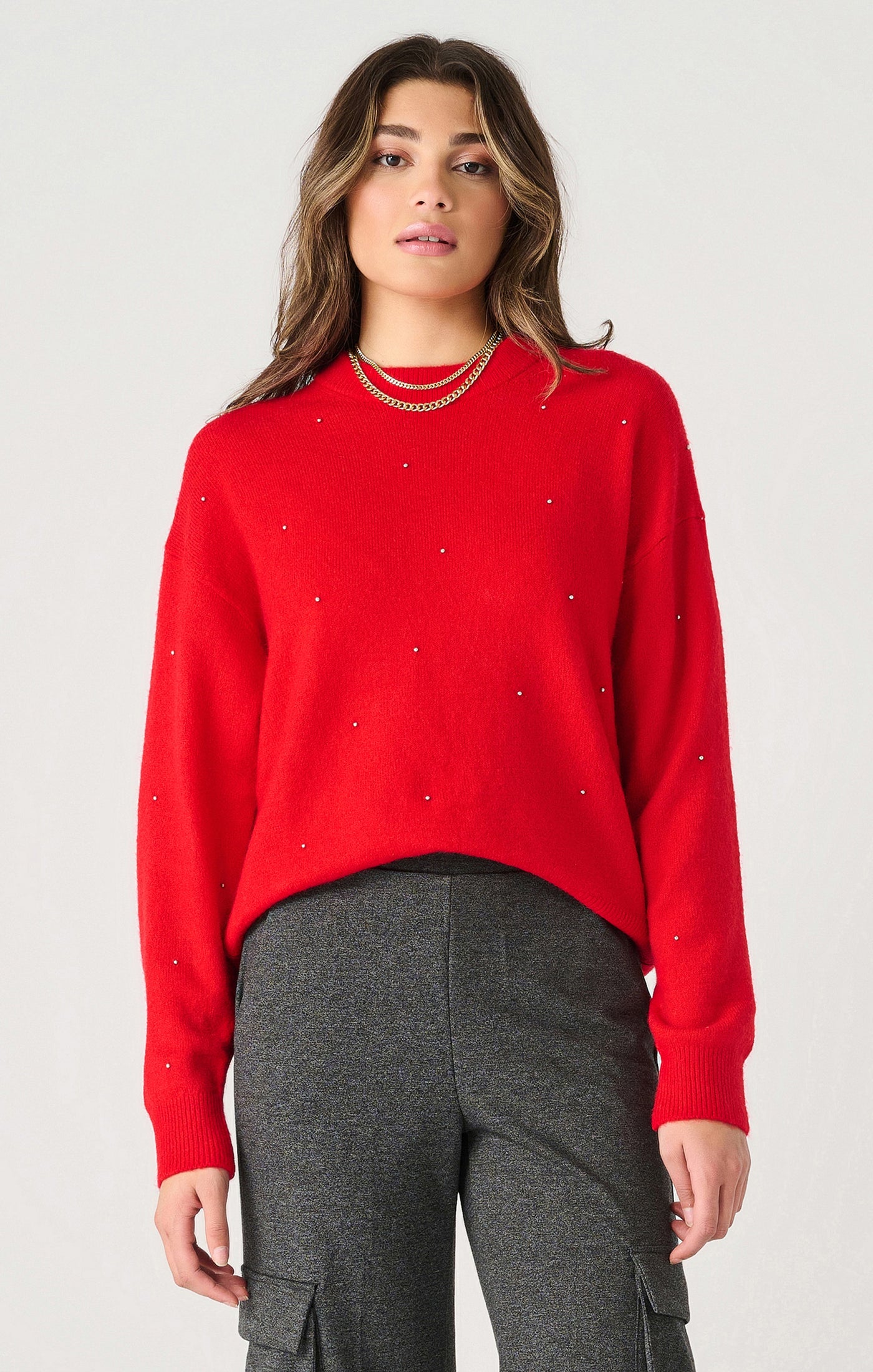 Cherry Red Crystal Embellished Sweater Pizzazz Beloit