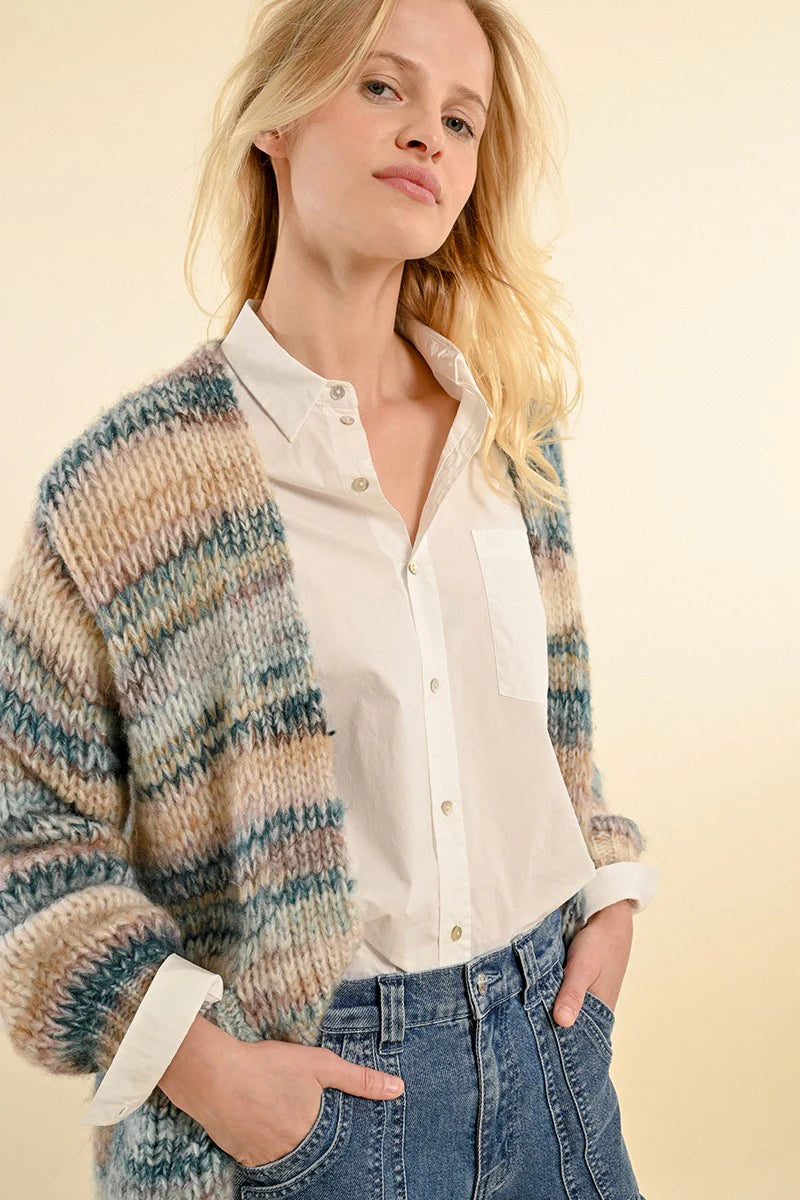 Chunky Relaxed Fit Striped Cardigan Pizzazz Beloit