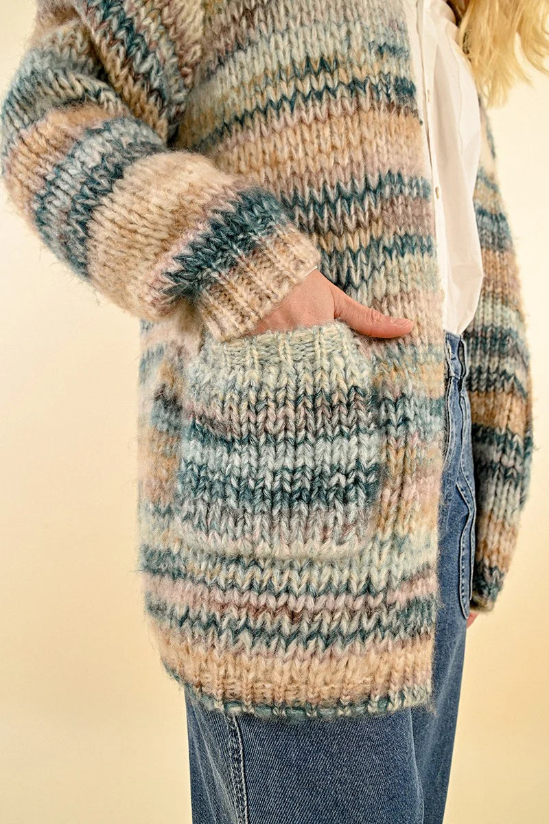 Chunky Relaxed Fit Striped Cardigan Pizzazz Beloit
