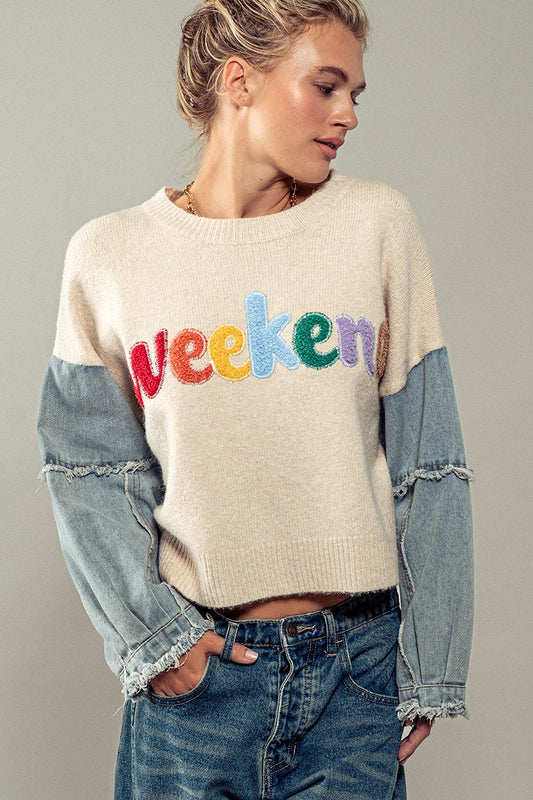 Cozy Weekender Embroidered Sweater Pizzazz Beloit 