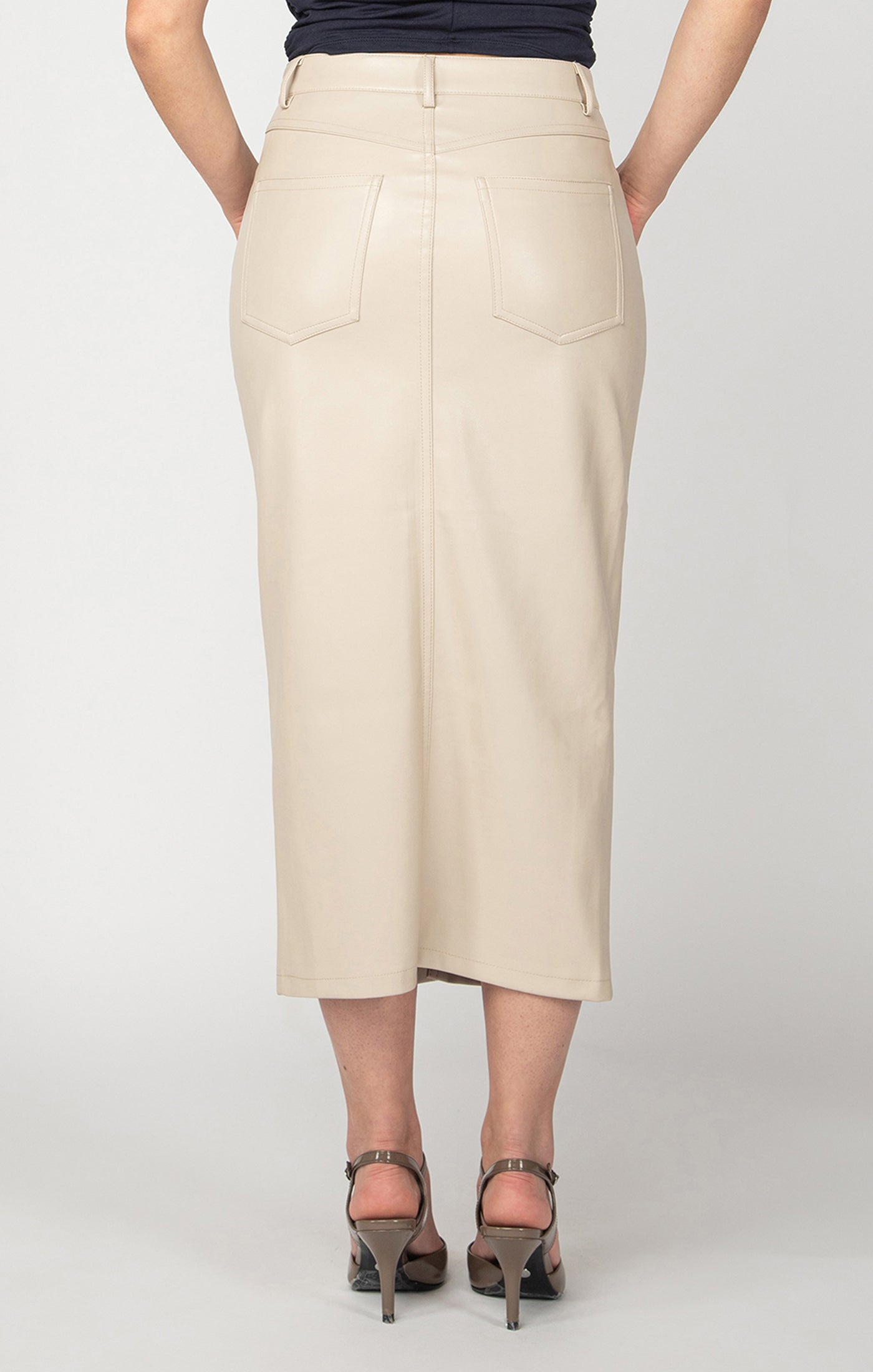 Cream Faux Leather Midi Skirt Pizzazz Beloit