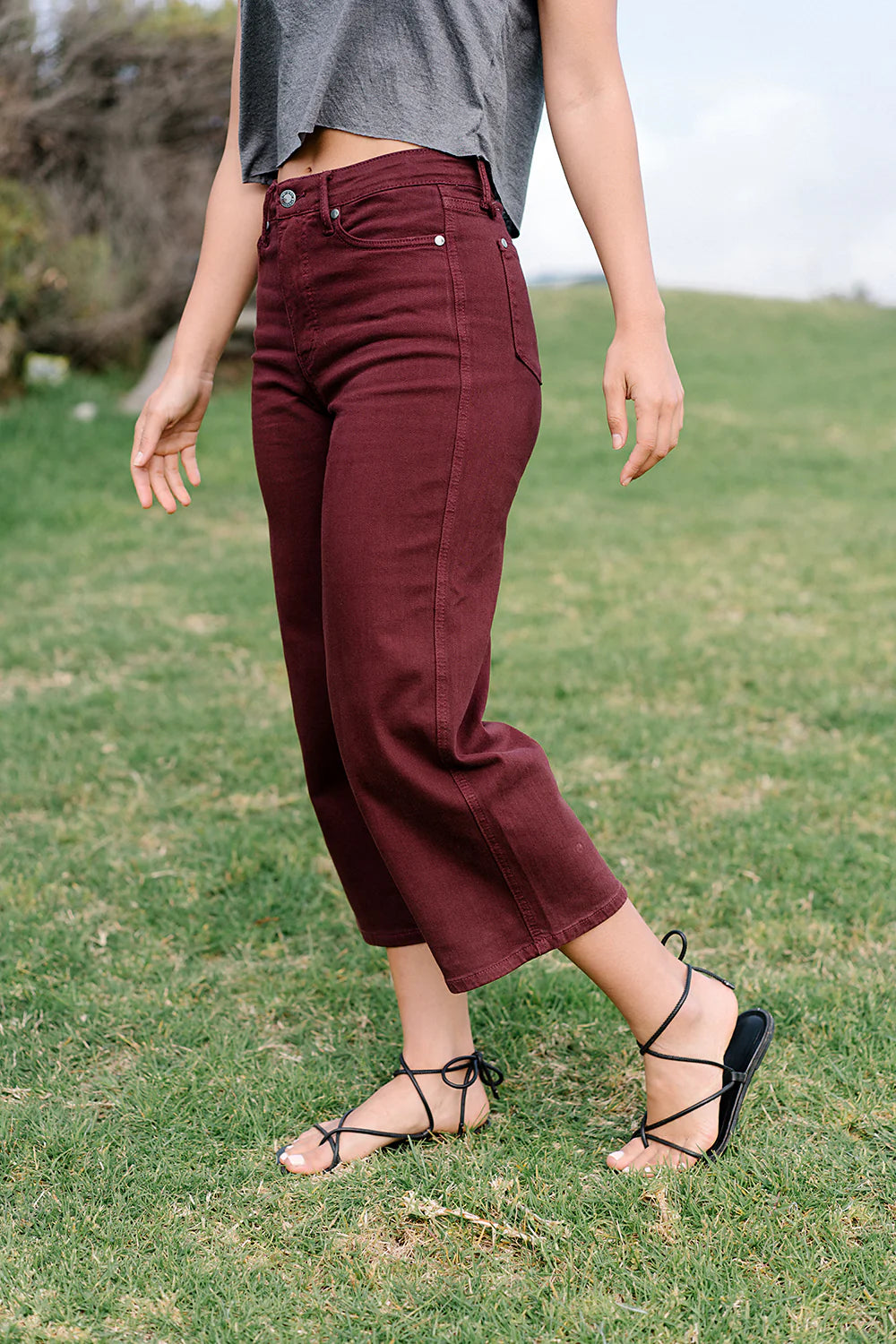 Judy Blue Eva High Rise Tummy Control Burgundy Wide Leg Jeans