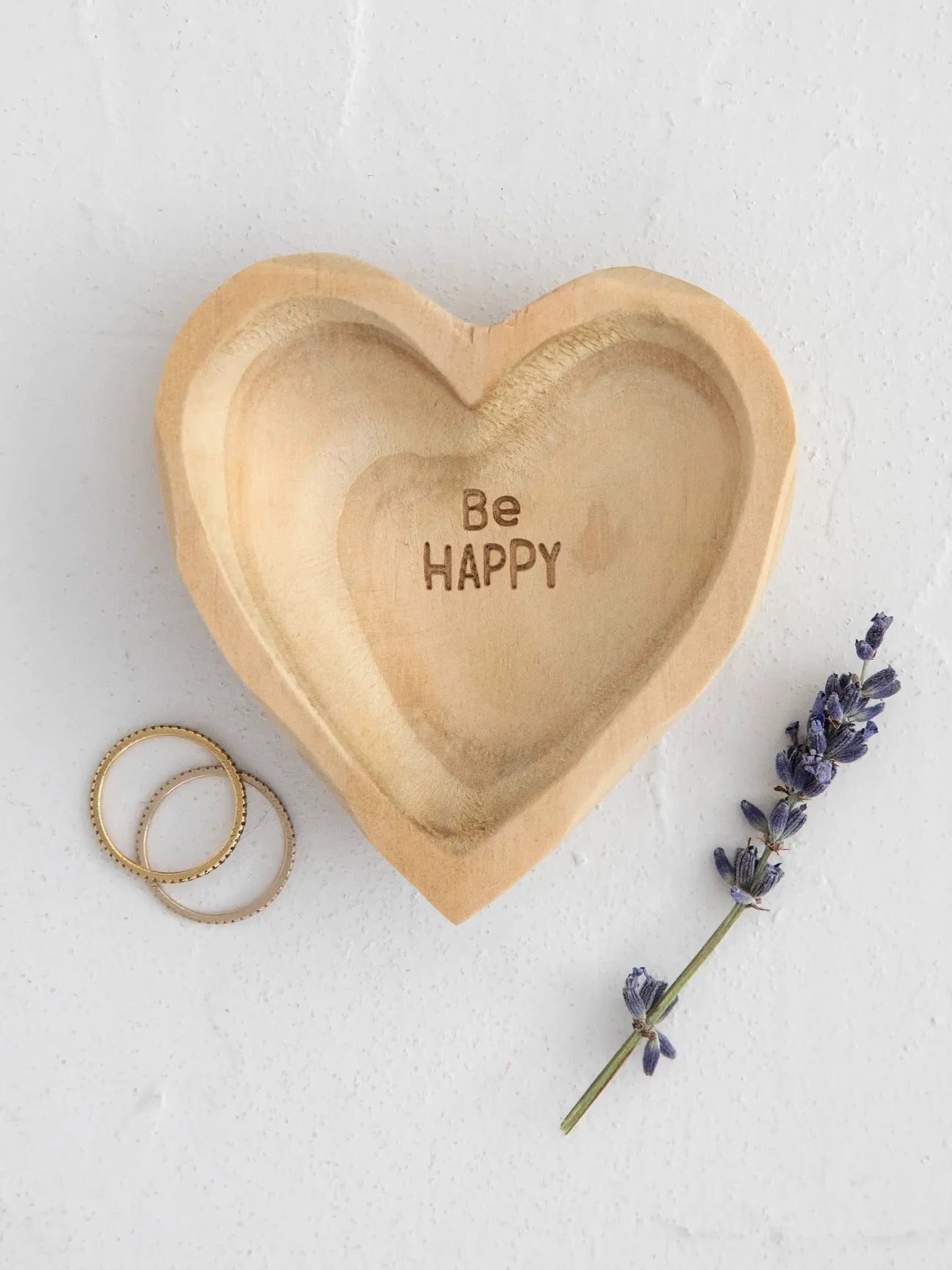 Be Happy Wooden Heart Trinket Jewelry Dish