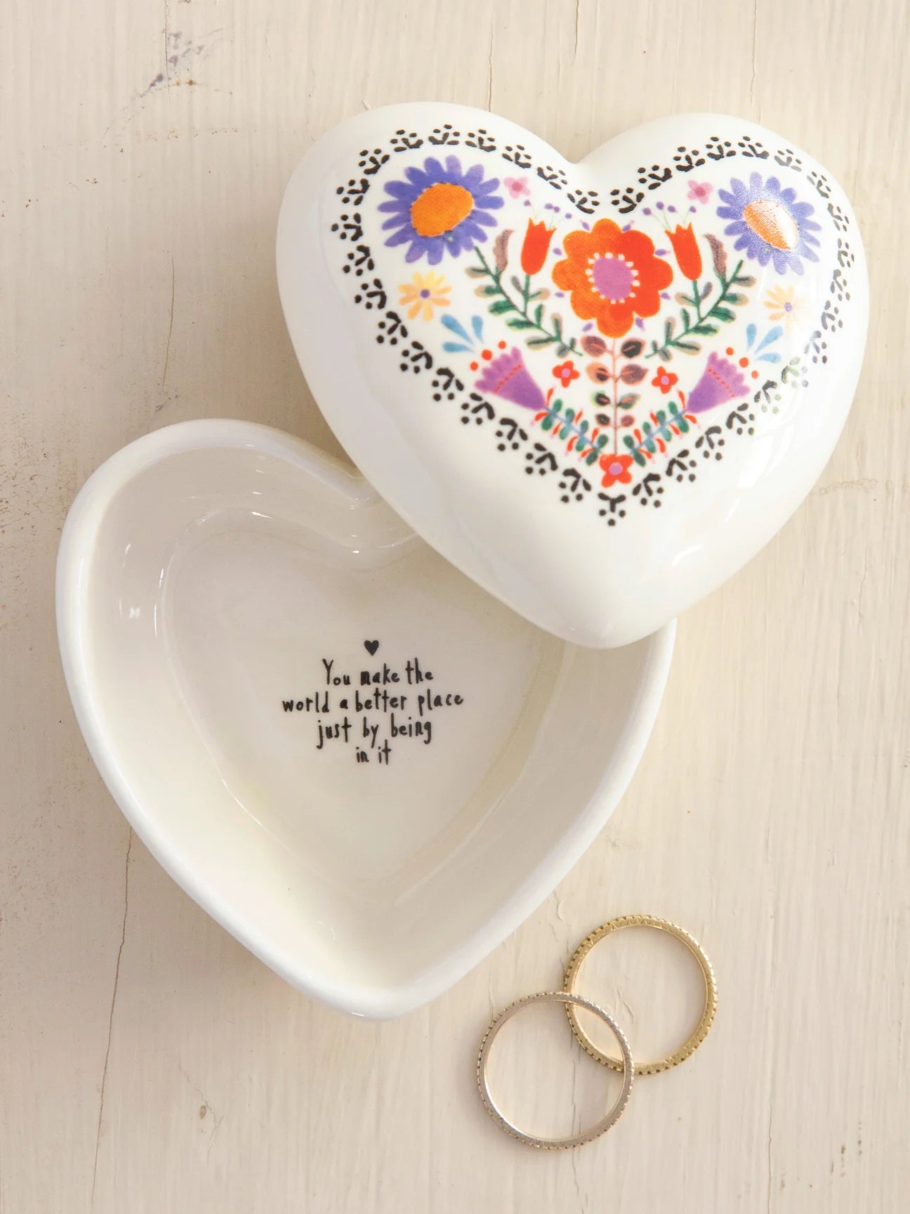 You Make The World Ceramic Heart Trinket Box
