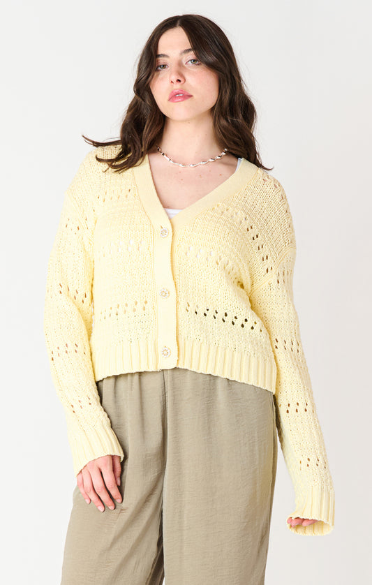 Lemon Meringue Open Stitch Cropped Cardigan