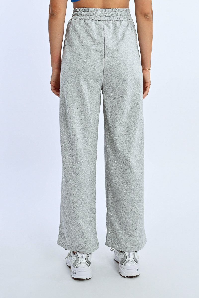 Grey Drawstring Waist Wide Leg Jersey Pants