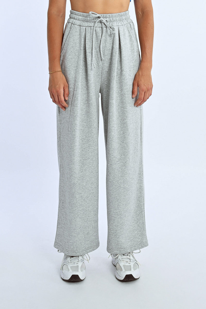 Grey Drawstring Waist Wide Leg Jersey Pants