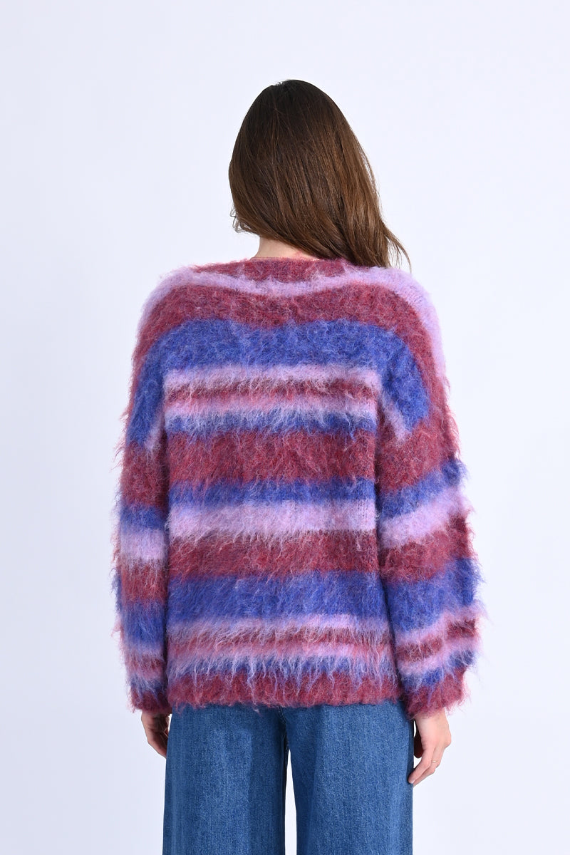 Fluffy Striped Cardigan