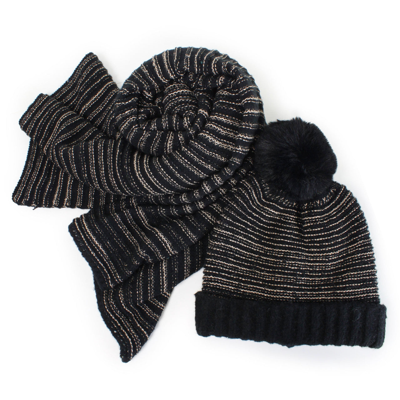 Lurex Stripe Knit Hat & Scarf Set