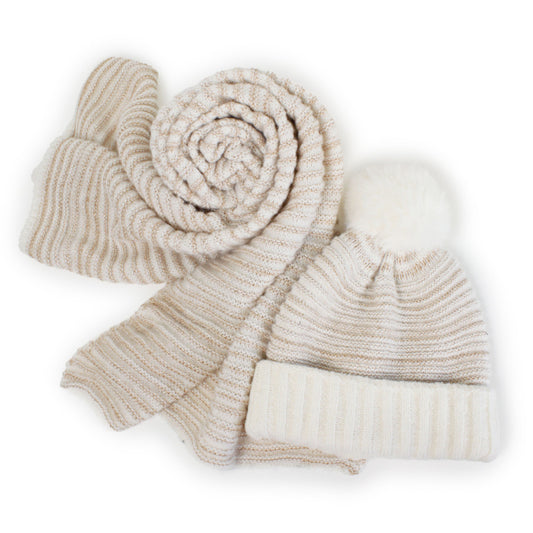 Lurex Stripe Knit Hat & Scarf Set