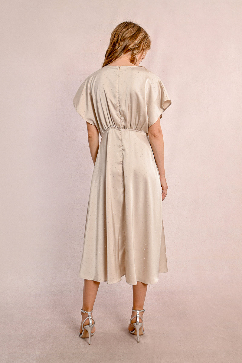 Champagne Flutter Sleeve Maxi Dress