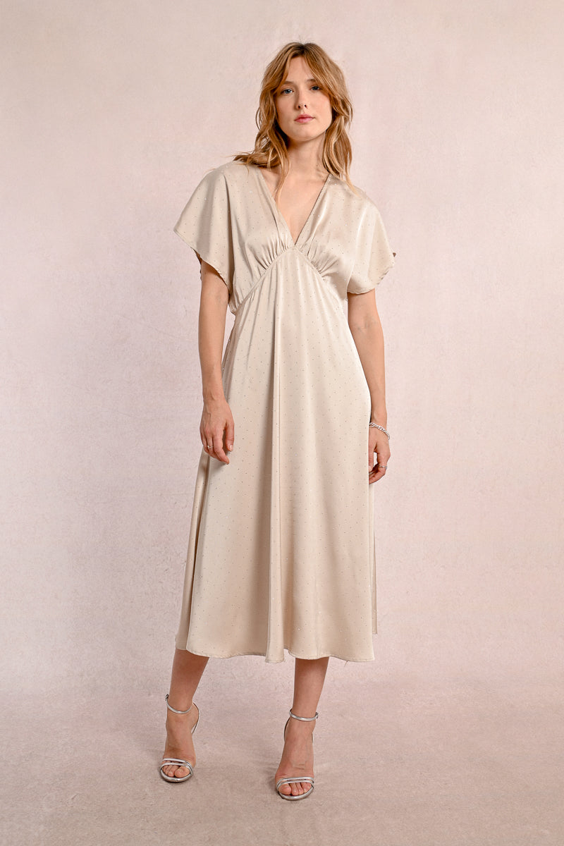 Champagne Flutter Sleeve Maxi Dress