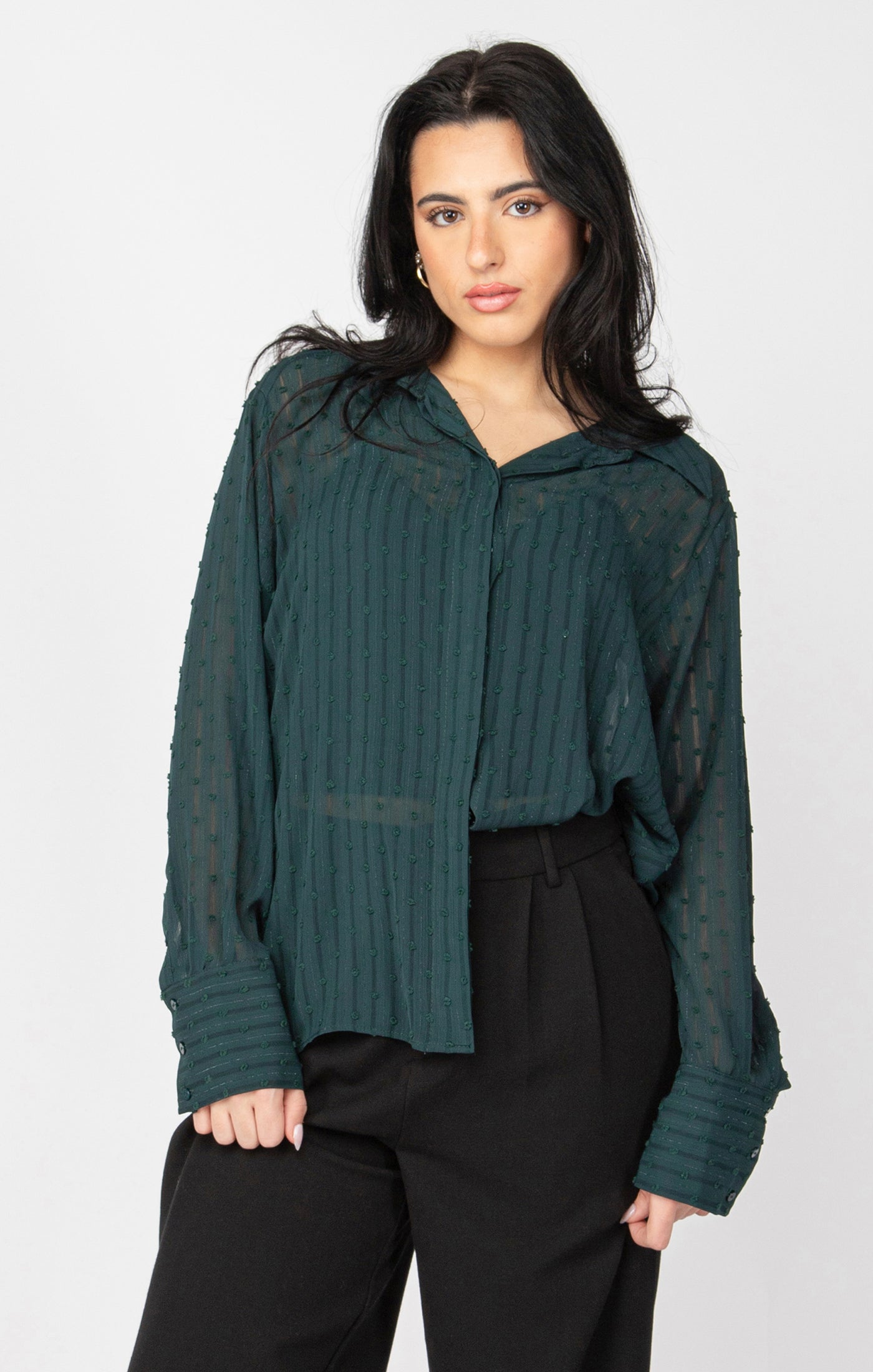 Emerald Swiss Dot Button Front Blouse Pizzazz Beloit