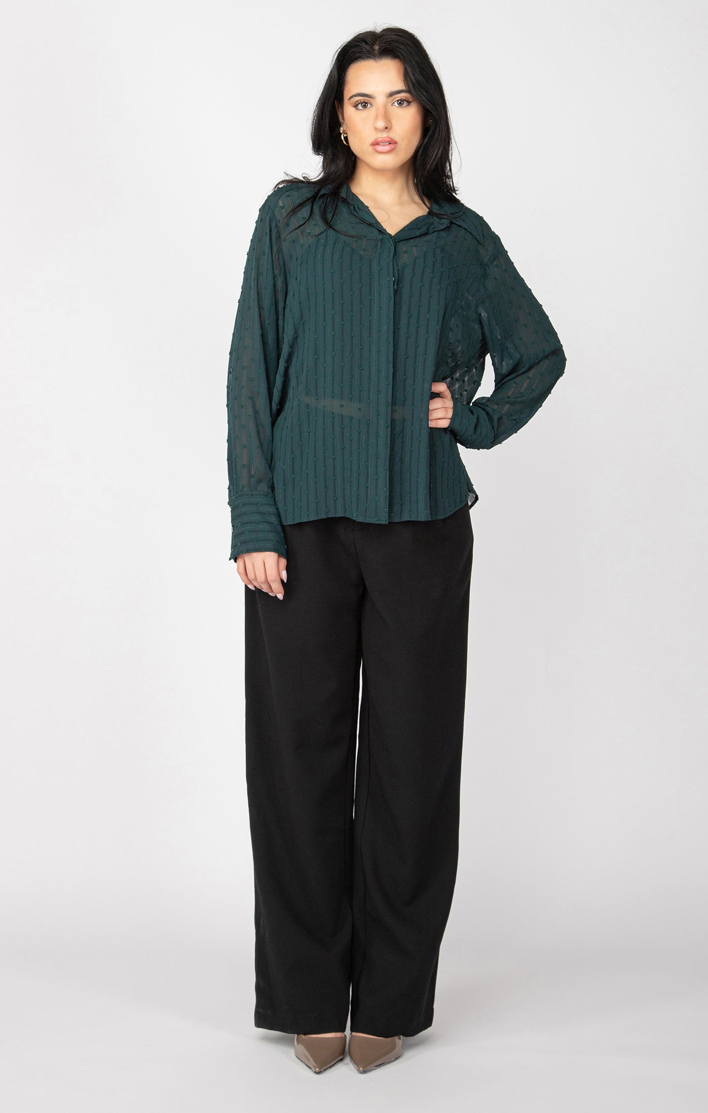 Emerald Swiss Dot Button Front Blouse Pizzazz Beloit