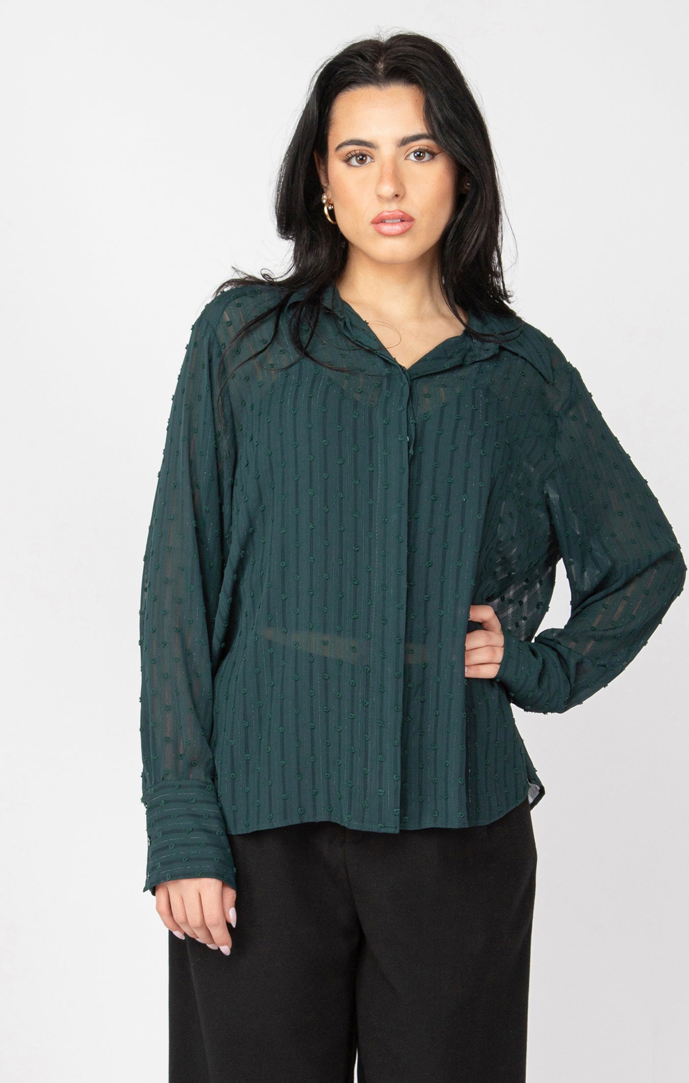 Emerald Swiss Dot Button Front Blouse Pizzazz Beloit