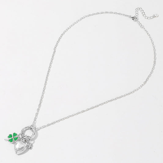 Sterling Silver Dipped Enamel Clover Metal Heart Locket Pendant Necklace