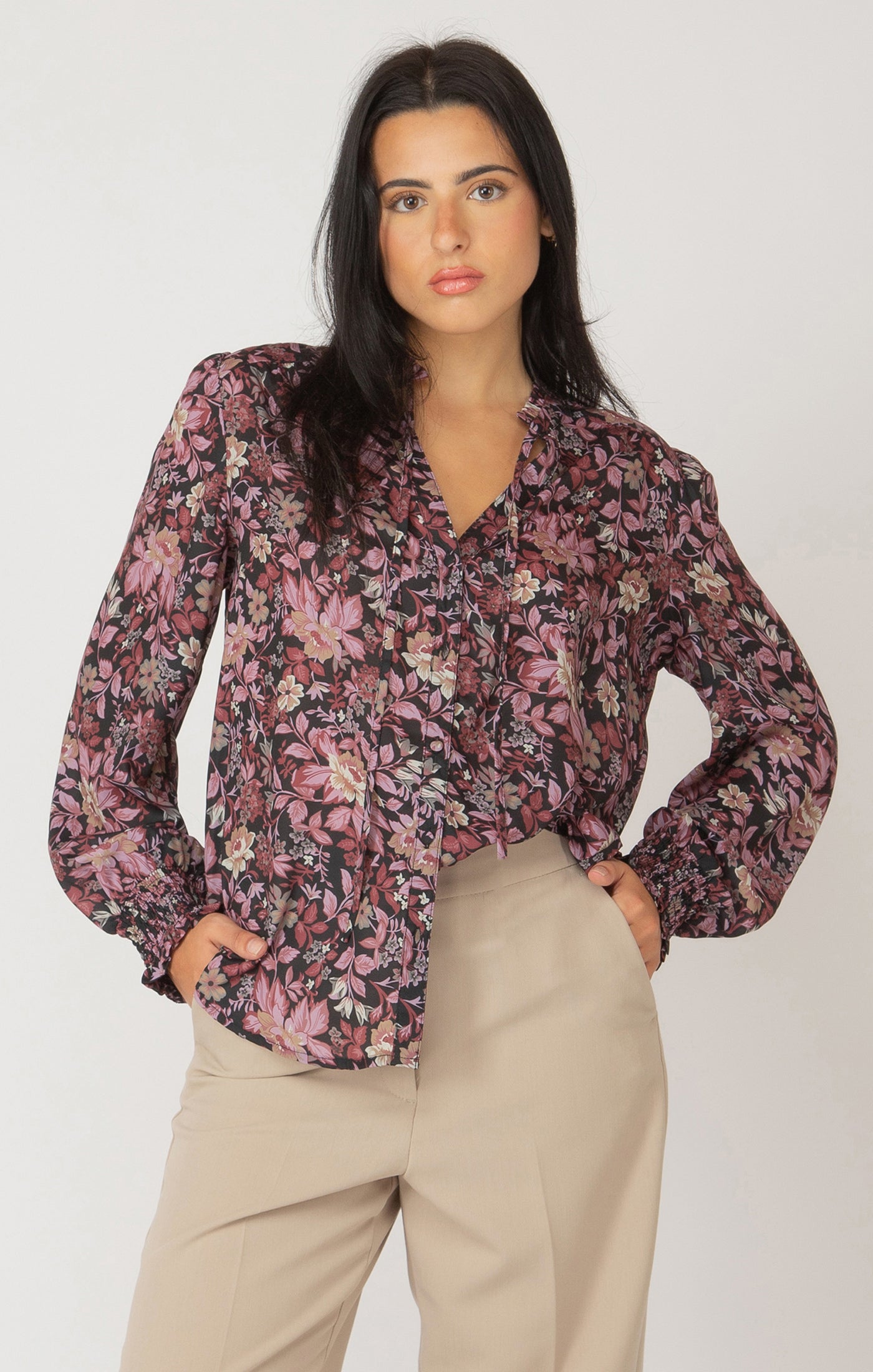 Fall Floral Ruffle Detail Tie Front Blouse Pizzazz Beloit