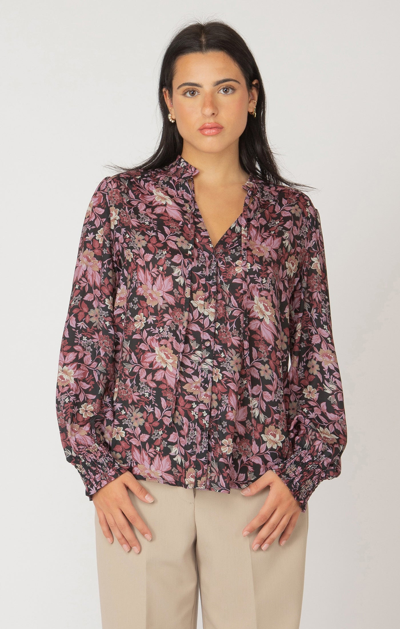 Fall Floral Ruffle Detail Tie Front Blouse Pizzazz Beloit