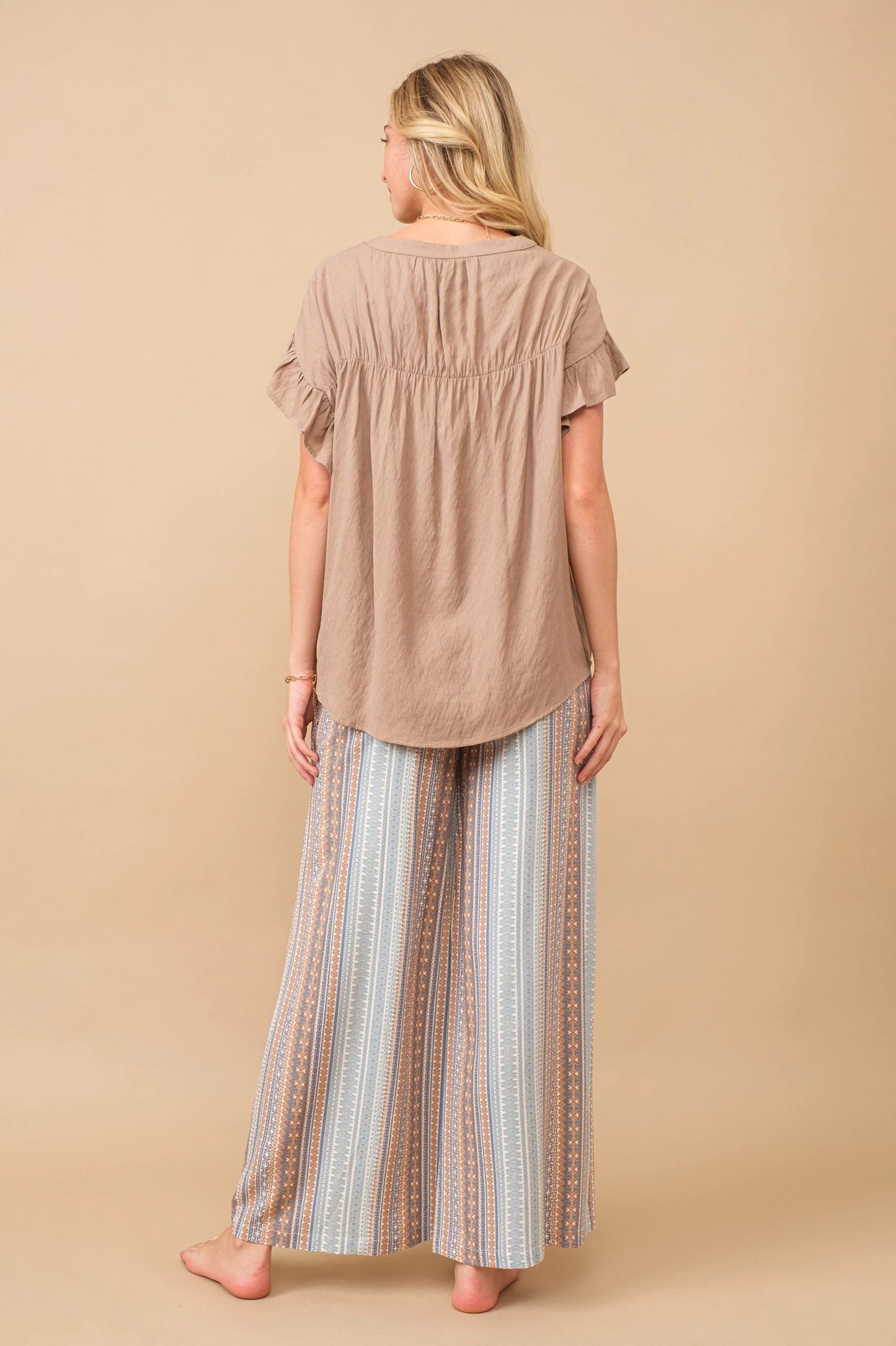 Feminine Ruffle Sleeve Loose Fit Top Back View Pizzazz Beloit