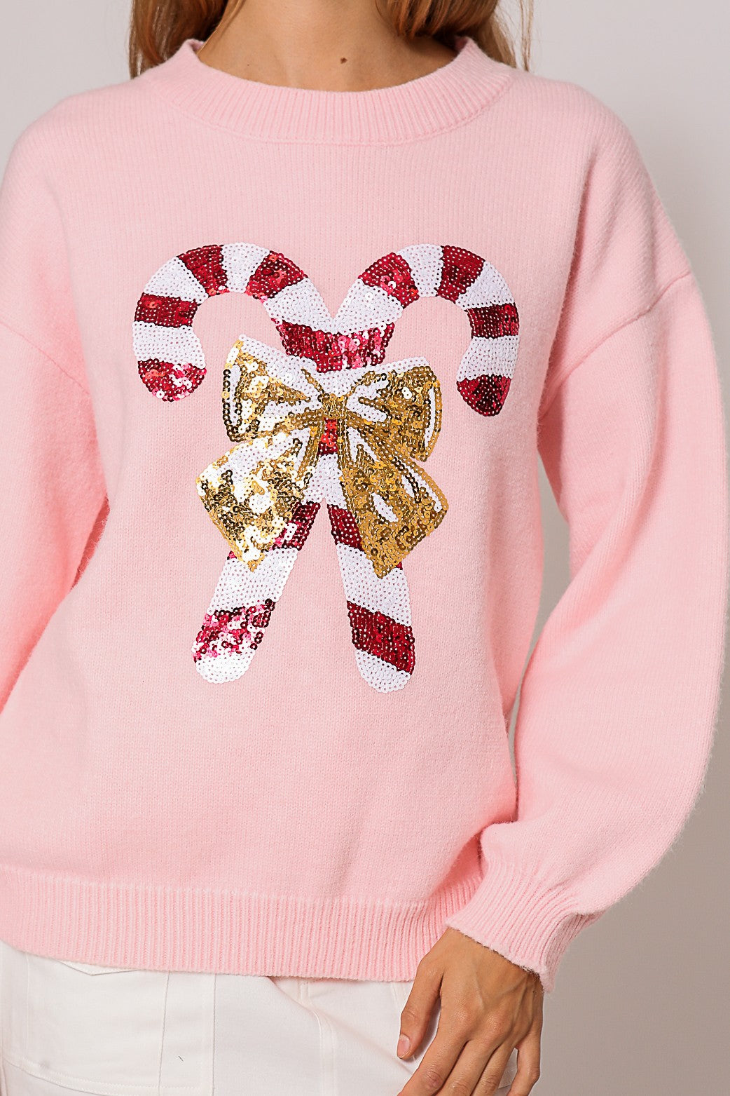 Festive Candy Cane Sequin Sweater Pizzazz Beloit